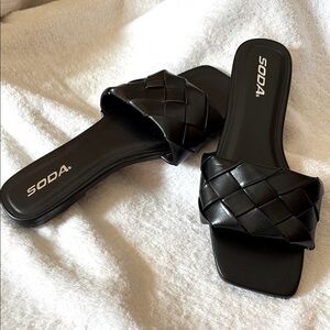 Soda Black Sandals with Woven Design